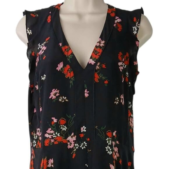 Rebecca Taylor SZ 6 Silk Marguerite Black Floral Dress $395 - Picture 3 of 8